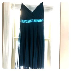Semi-formal teal babydoll dress w/ sequin feature